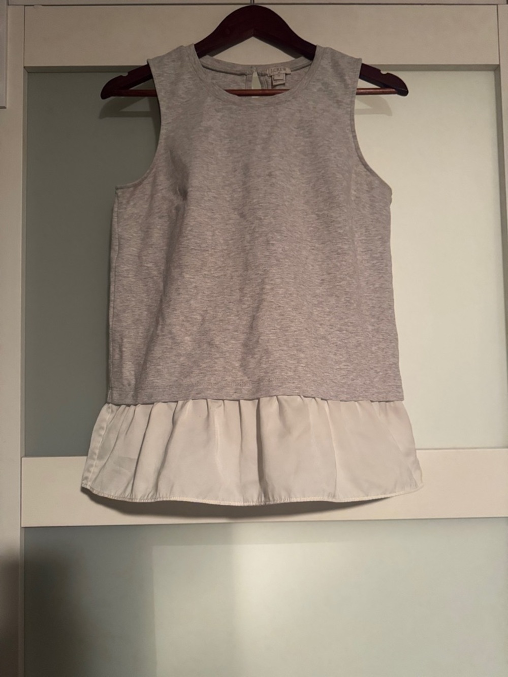 J. Crew Gray Sleeveless Top with White Ruffle Hem
